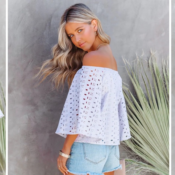 WITHDRAWN COTTON EYELET OFF THE SHOULDER TOP - Blush/pale pink - Picture 4 of 5